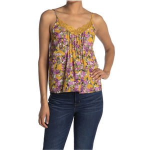 ECLAIR Lace Trim Pleated Cami In Mustard